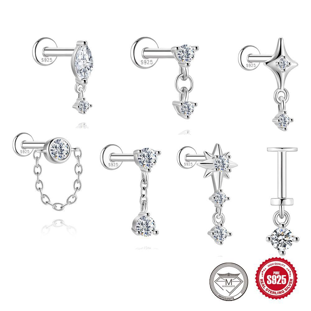 S925 Sterling Silver Moissanite 16G Cartilage Stud(Single unit)