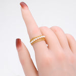 S925 Sterling Silver Elegant and Stylish Open Ring with Pearl Inlay
