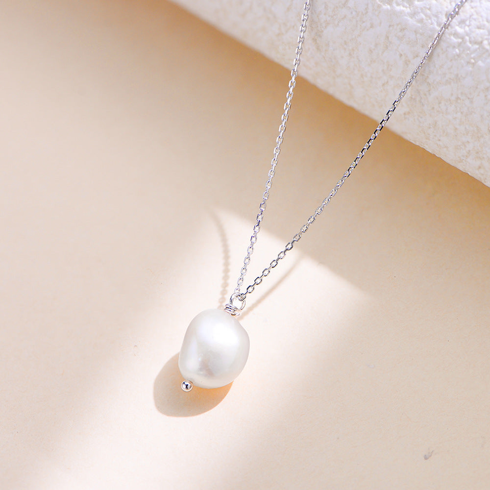 S925 Sterling Silver Simple Natural Pearl Necklace