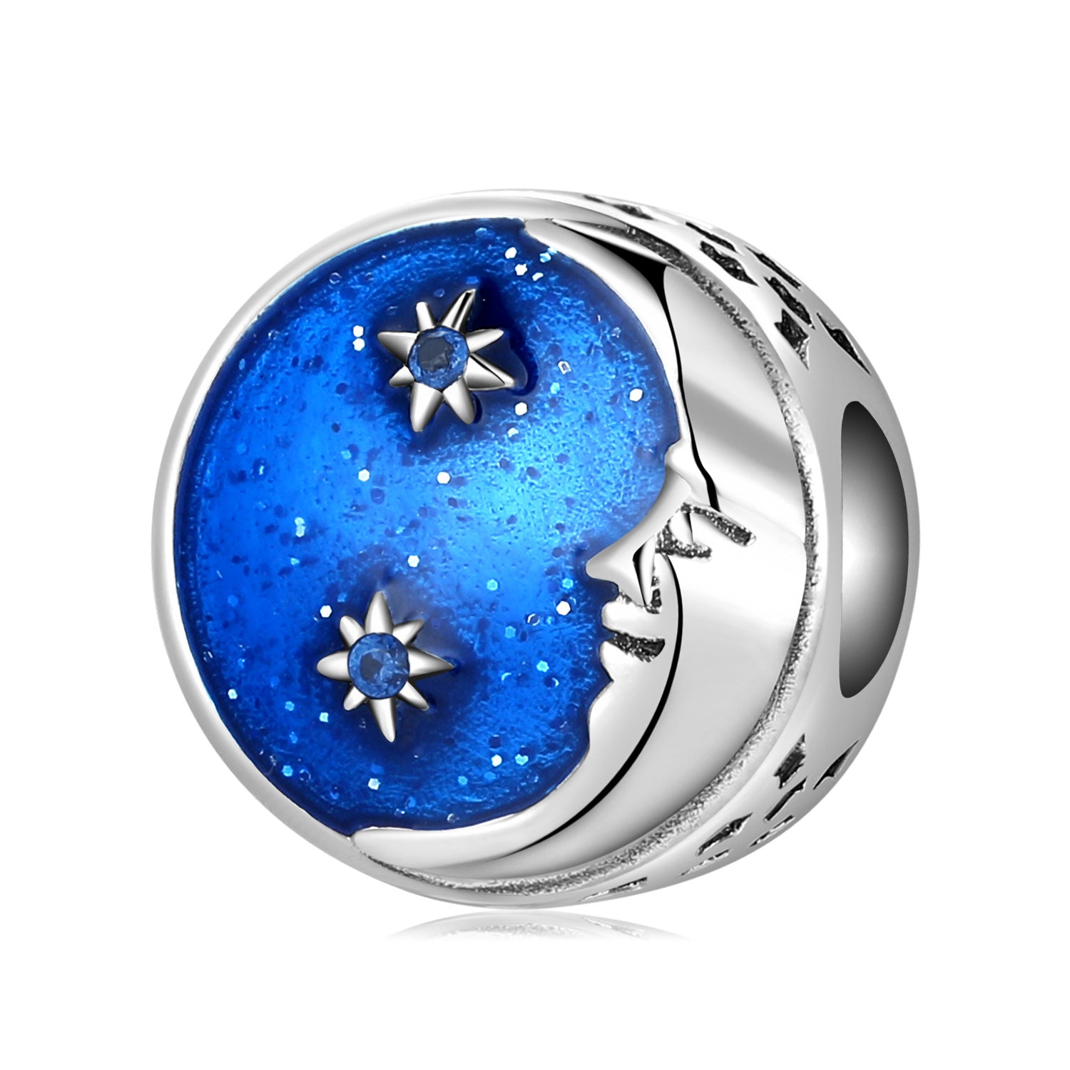 S925 Sterling Silver Starry Sky Moon Blue Zircon Pendant