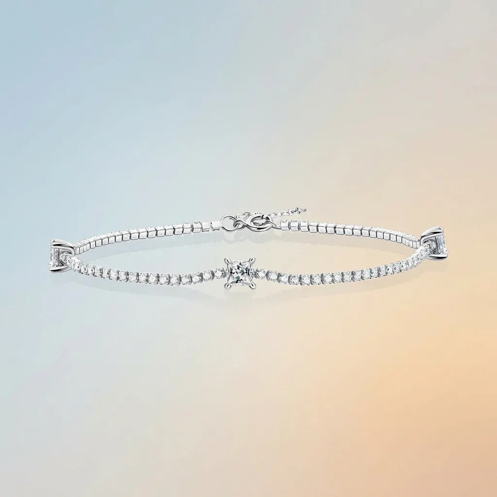 S925 Silver Square Moissanite Bracelet