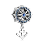 S925 Sterling Silver Inlaid Zircon Rudder Boat Anchor Beaded Pendant
