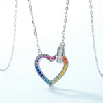 S925 Sterling Silver Full Rainbow Zircon Inlaid Heart-Shaped Necklace