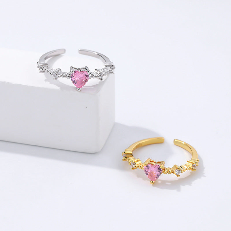 925 Sterling Silver Pink Zircon Heart Ring