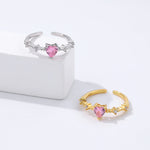 925 Sterling Silver Pink Zircon Heart Ring