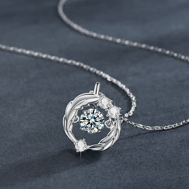 S925 Sterling Silver Feather Moissanite Pendant Necklace
