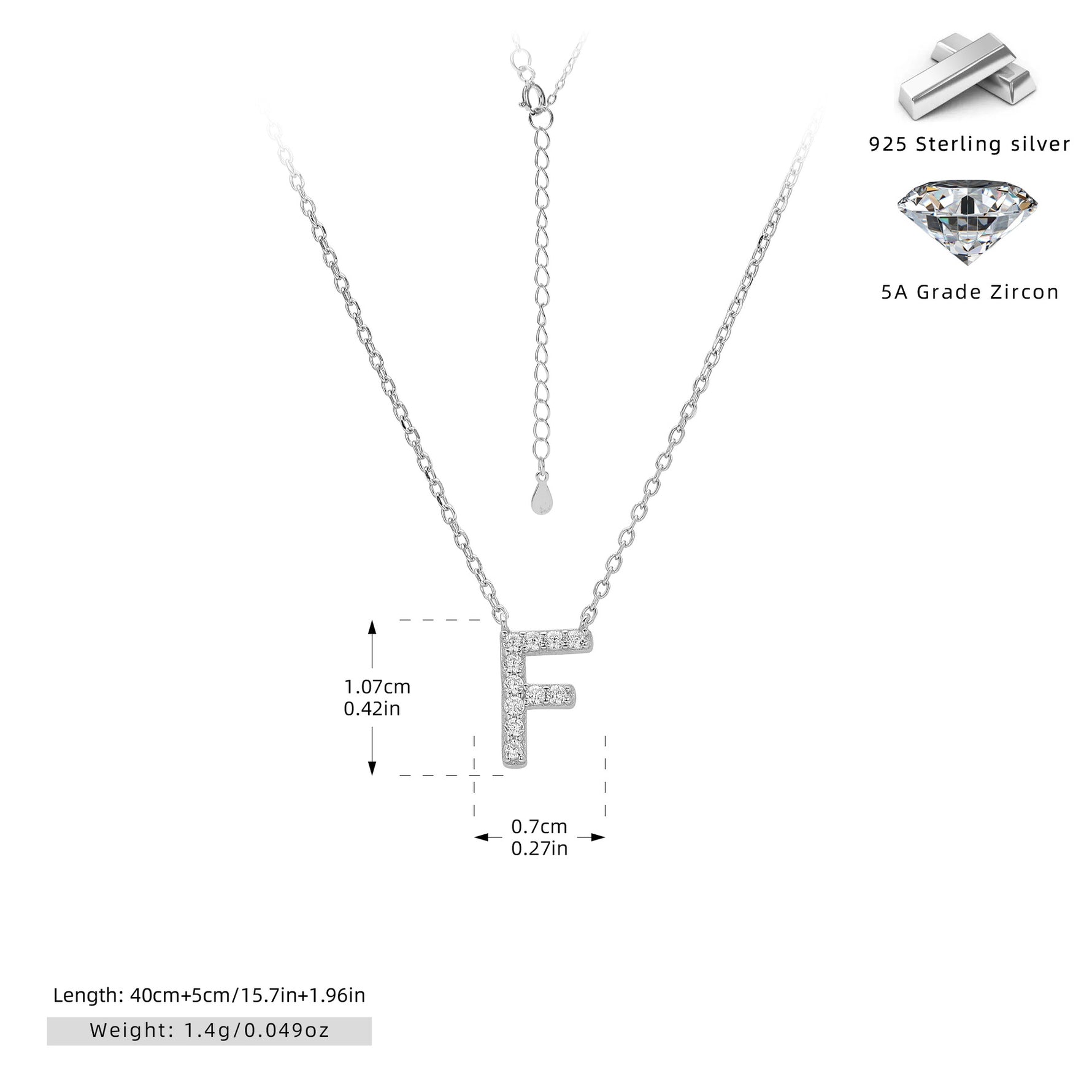 S925 Sterling Silver Simple Zircon Necklace with English Letters
