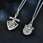 S925 Sterling Silver Moissanite Princess and Knight Pair of Personality Shield Crown Clavicle Pendant Couple Necklace