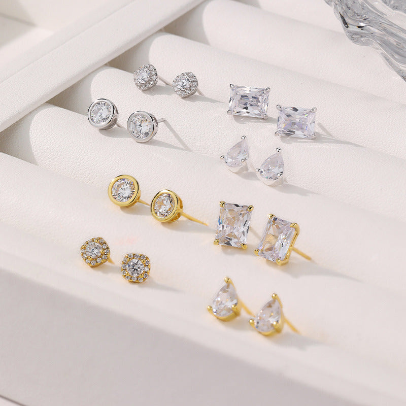 S925 sterling silver small stud earrings with zircon