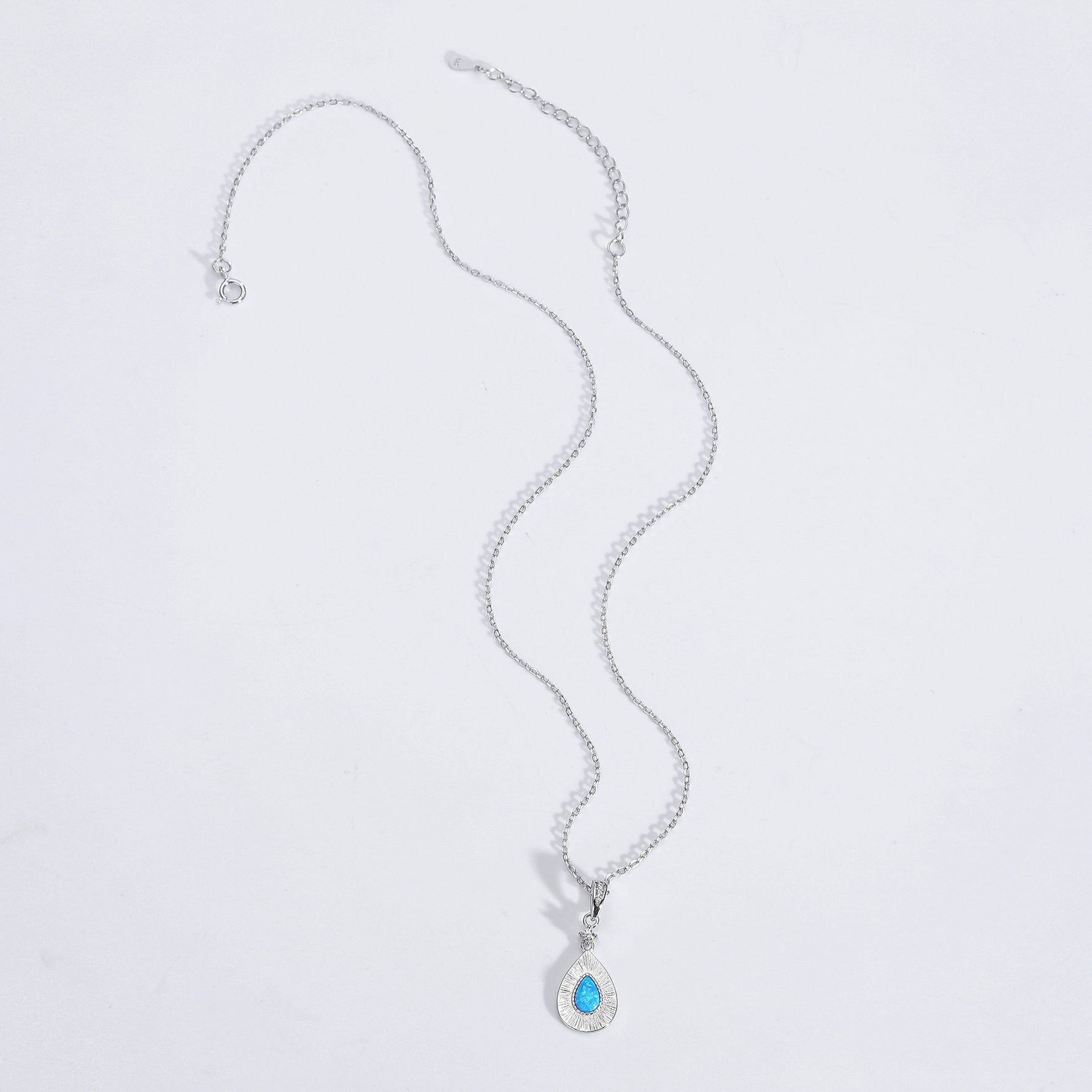 S925 Sterling Silver Teardrop-Shaped Opal Necklace with Zircon