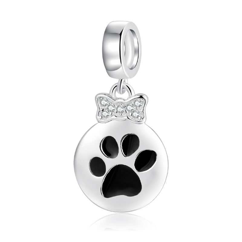 S925 Sterling Silver Cat Paw Bow Shape Zircon Inlaid Pendant