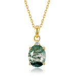 S925 Sterling Silver Inlay Natural Green Agate Pendant Necklace