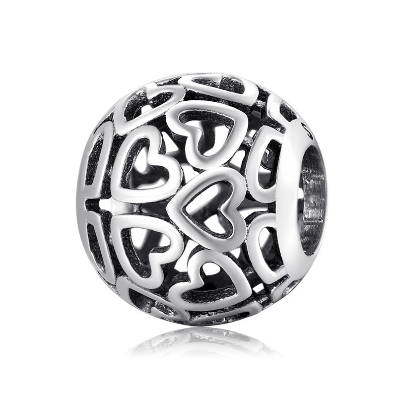 S925 Sterling Silver Hollow Spherical Heart Bead Pendant