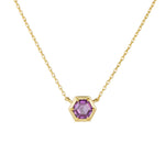 S925 Sterling Silver Hexagonal Amethyst Zircon Pendant Necklace