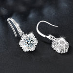 Christmas Earrings: 925 Sterling Silver Snowflake & Moissanite Ear Hooks