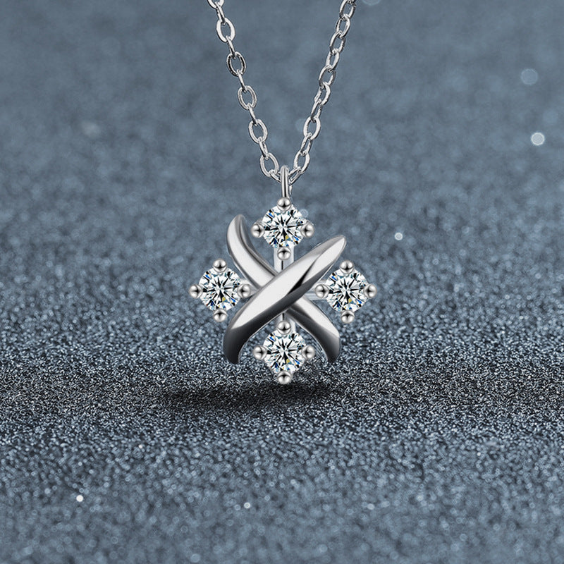 S925 Sterling Silver Moissanite X English Letter Pendant Necklace
