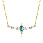 S925 Sterling Silver 10K Gold Vintage Natural London Blue Topaz Necklace