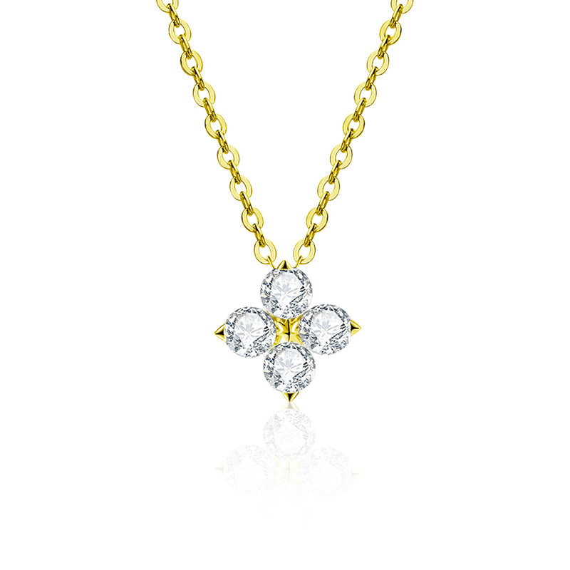 S925 Sterling Silver Moissanite Lucky Four-Leaf Necklace