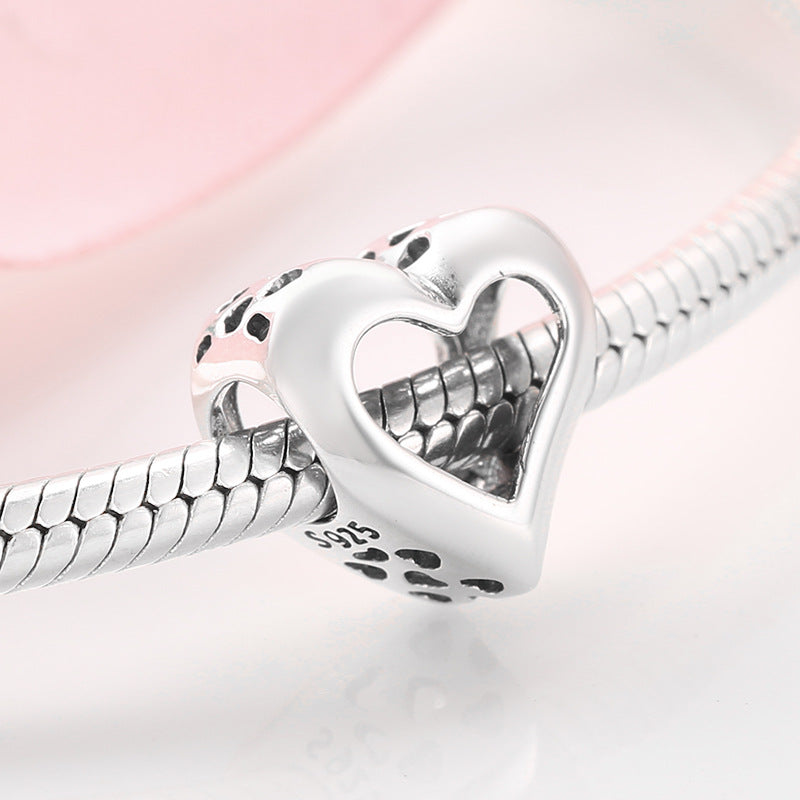 S925 Sterling Silver Loving Heart Hollow Beaded Pendant