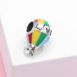 S925 Sterling Silver Hot Air Balloon Painted Love Loving Heart Zircon Pendant