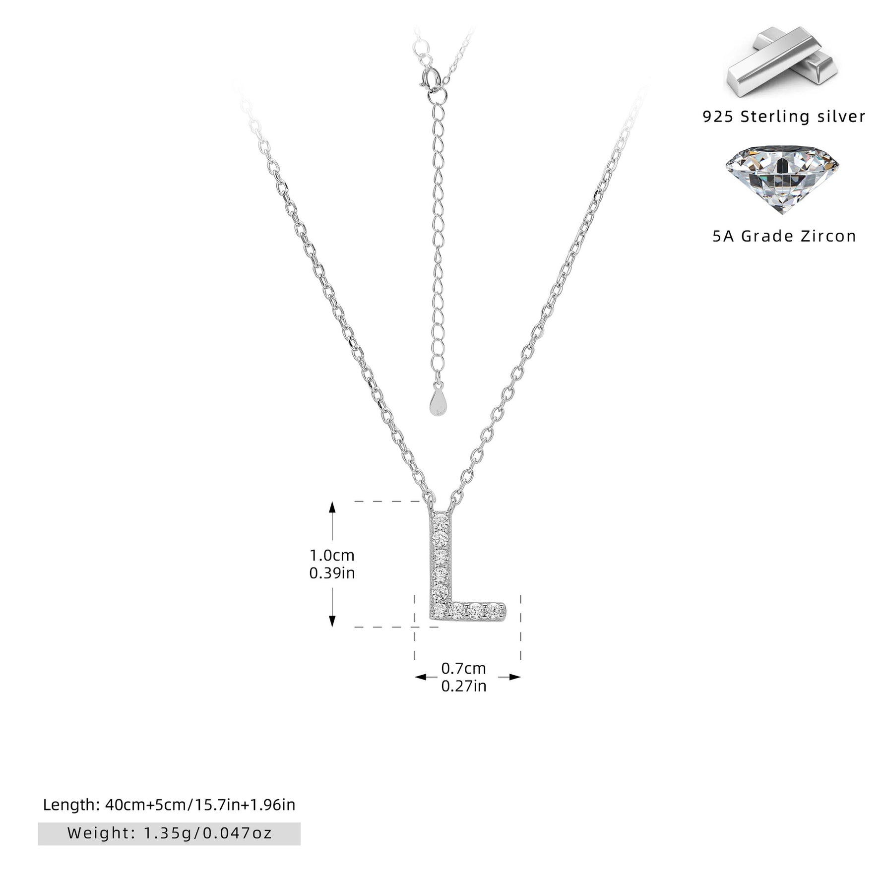 S925 Sterling Silver Simple Zircon Necklace with English Letters