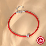 S925 Sterling Silver Red Cord Bracelet with Single Moissanite Stone