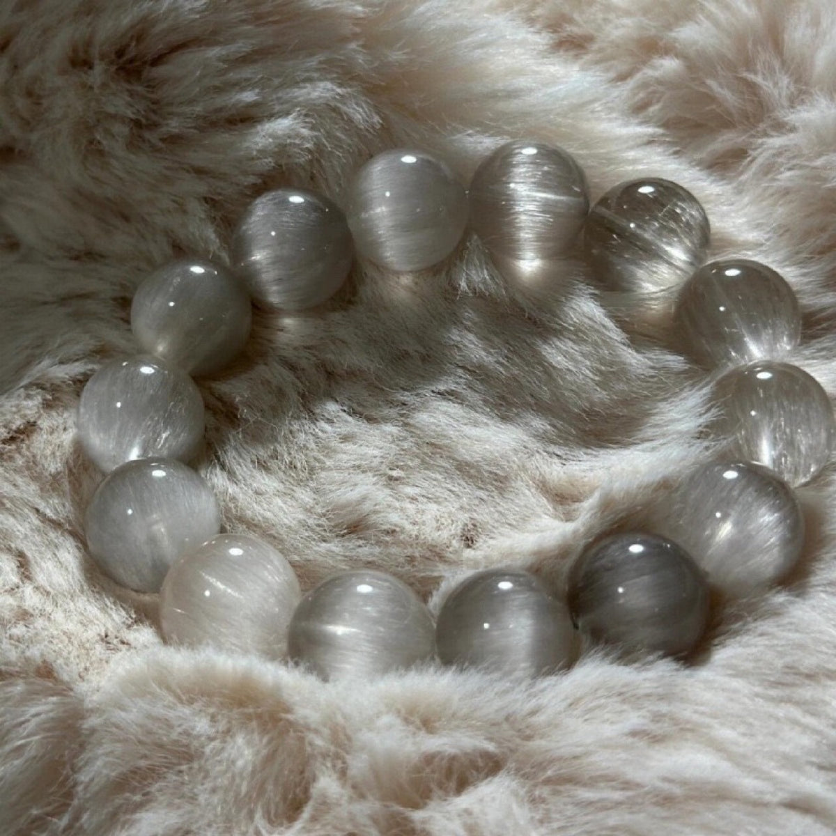 Natural grey rabbit fur bead bracelet