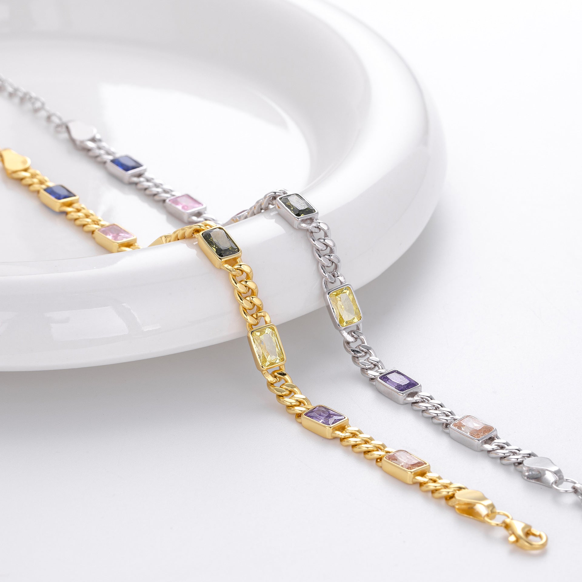 925 Sterling Silver Bracelet with Colorful Square Stones