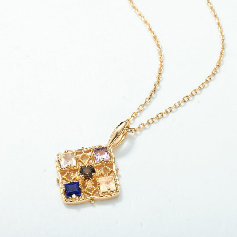 S925 Sterling Silver Gold-Plated Amethyst Vintage Court Window Pendant Necklace