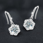 Christmas Earrings: 925 Sterling Silver Snowflake & Moissanite Ear Hooks