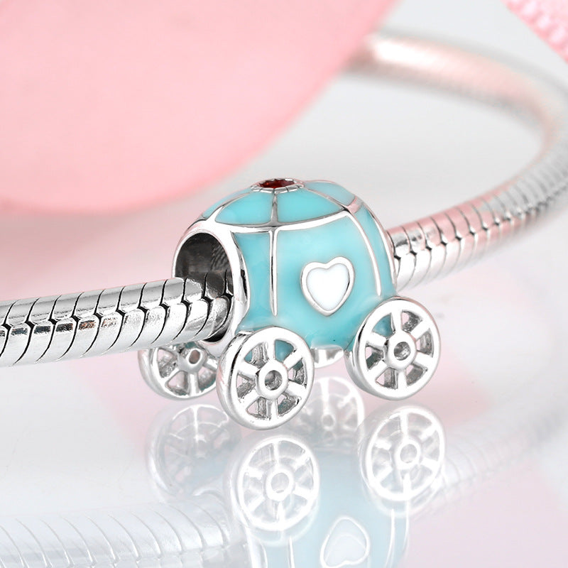 S925 Sterling Silver Blue Pumpkin Carriage Bead Pendant