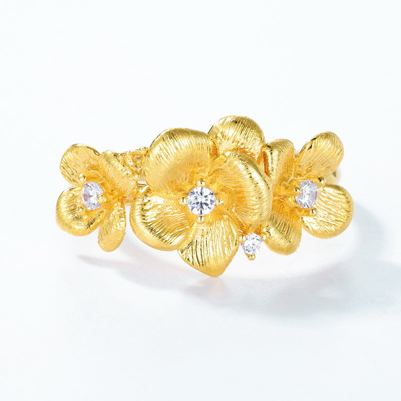 S925 Sterling Silver Gold-Plated Jasmine Flower Zircon Ring