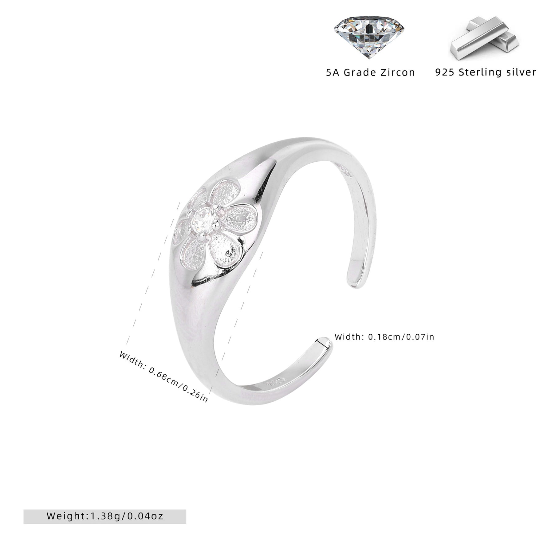 Versatile S925 sterling silver ring with sparkling diamonds and a small floral design