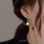 S999 Pure Silver Pearl Drop Earrings with Zirconia