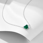 S925 Sterling Silver Emerald Heart-Shaped Zircon Necklace