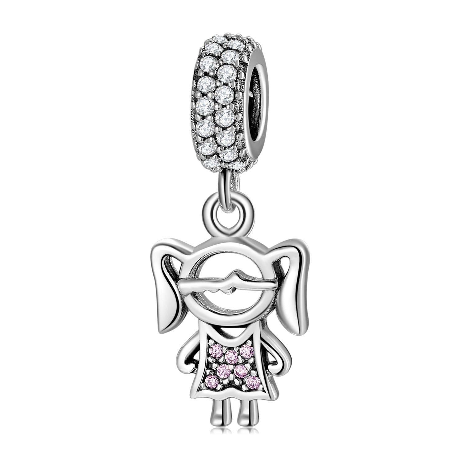 S925 Sterling Silver Cute Girl Zircon Pendant