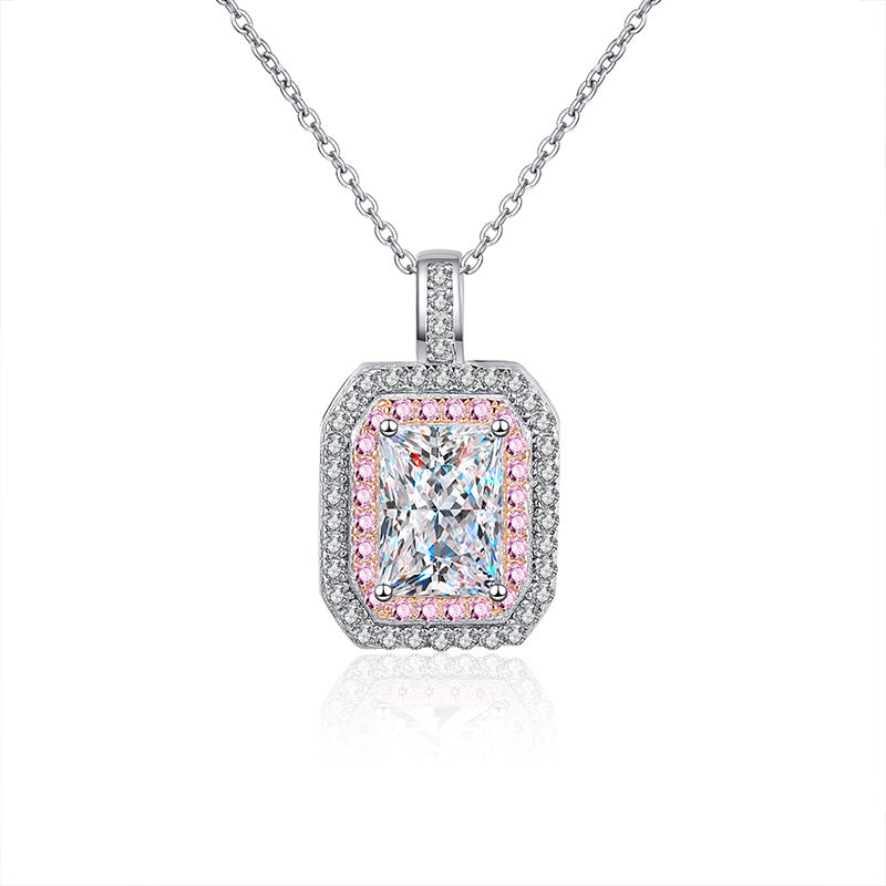 S925 Sterling Silver Moissanite Rectangular Pendant Square Sugar Necklace