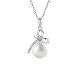 S925 Sterling Silver Natural Freshwater Pearl Moissanite Bow Pendant Necklace