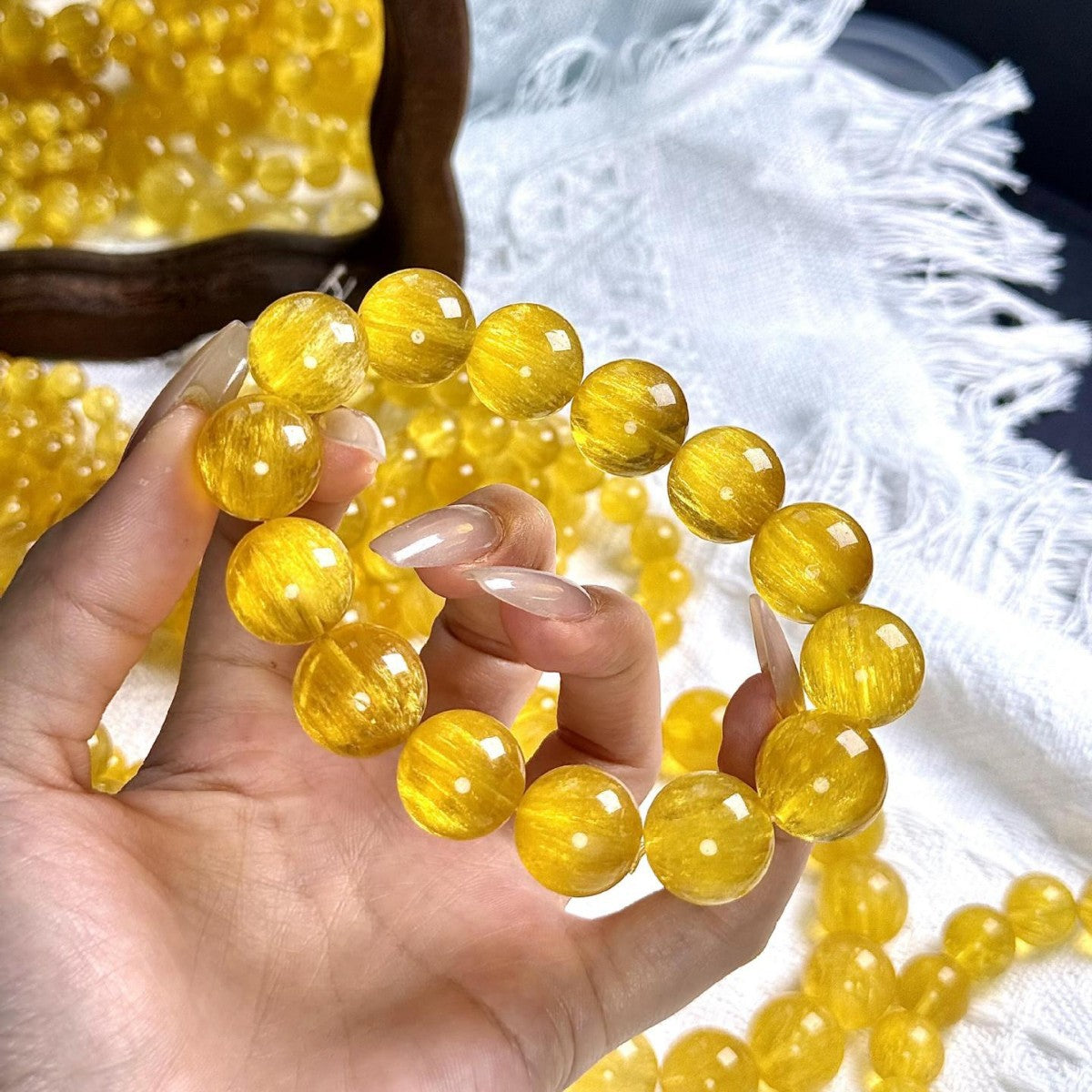 Natural Yellow Fluorite Bracelet with Visible Internal Veining
