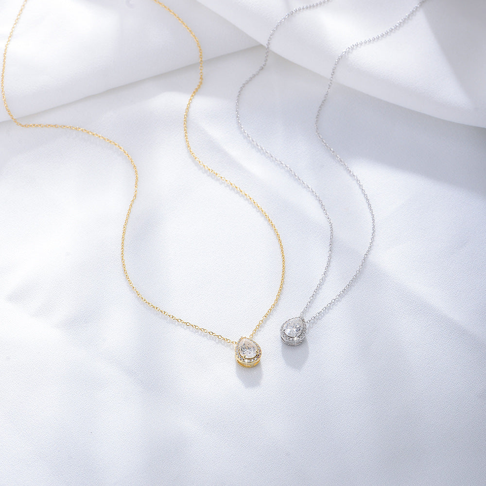 S925 Sterling Silver Drop-Shaped Zircon Necklace