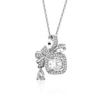 S925 Silver Moissanite Pendant Bow Square Necklace