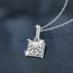 S925 Sterling Silver Moissanite Princess Square Simple Pendant Necklace