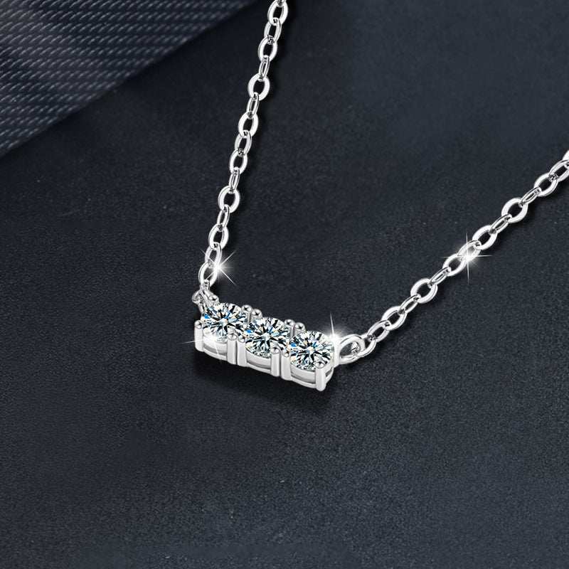 S925 Sterling Silver Three Stone Moissanite Necklace