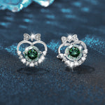 Moissanite and 925 Sterling Silver Heart & Bow Stud Earrings