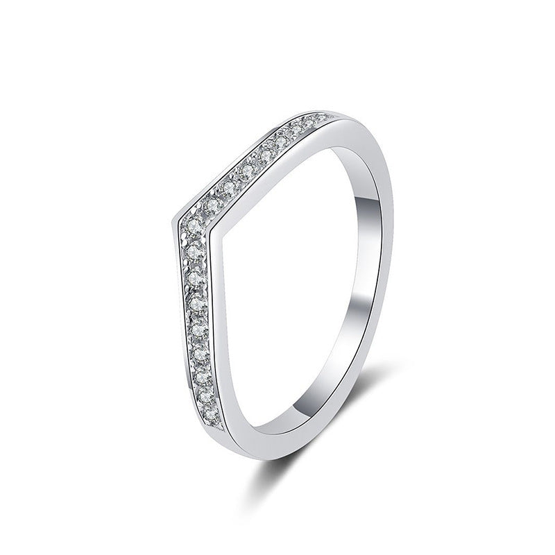 925 Sterling Silver V-Shaped Moissanite Ring