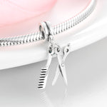 S925 Sterling Silver Scissors Comb Simple Bead Pendant