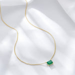 S925 Sterling Silver Square Emerald Colored Zircon Necklace