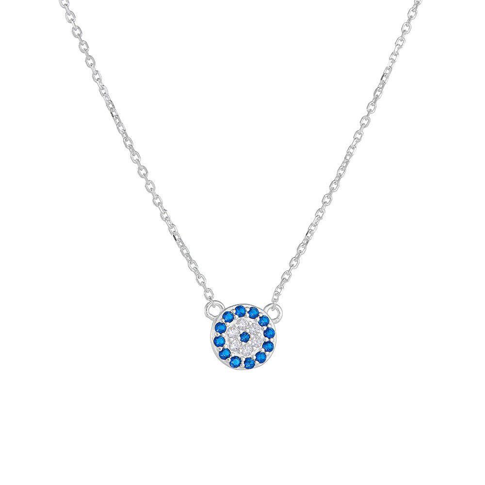 S925 Sterling Silver Devil's Eye Round Blue White Zircon Inlaid Necklace