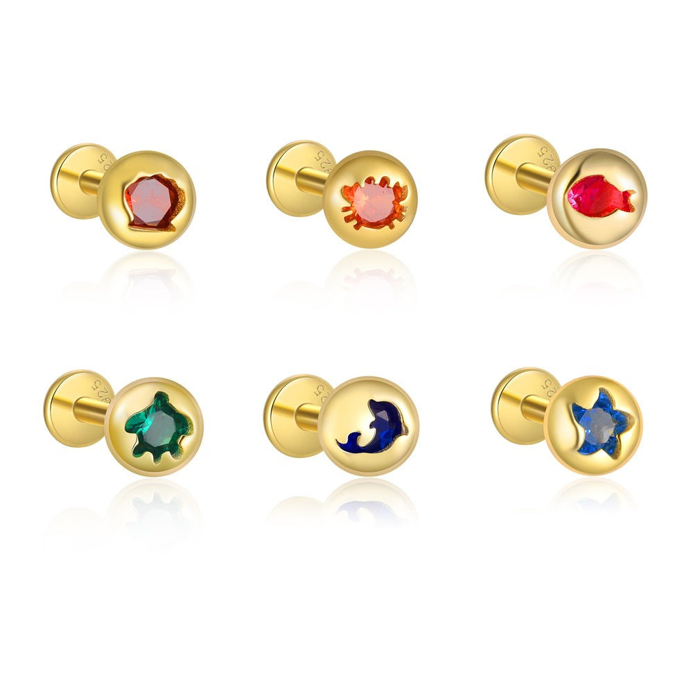 S925 Sterling Silver Round Zircon Stud Earrings(Single unit)