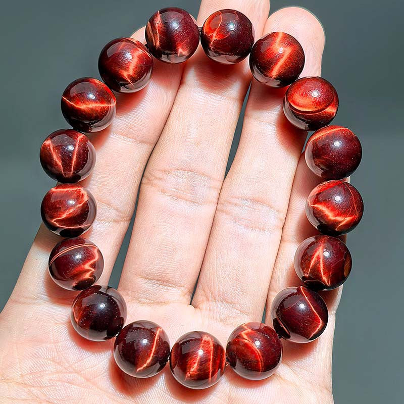 Natural Red Tiger's Eye Beaded Bracelet, Hawk's Eye Lightning Eye Round Bead Bracelet